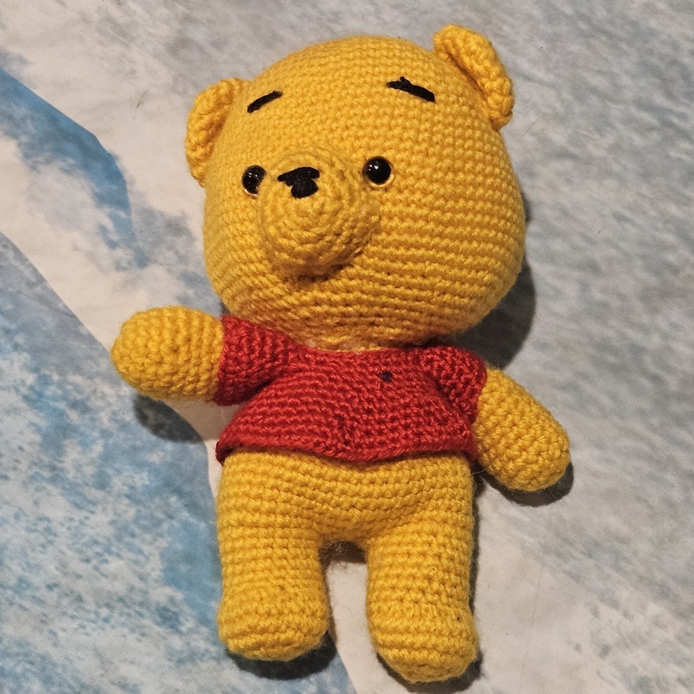 Handmade Crochet Yellow Bear Red Shirt Plush 10 Inch